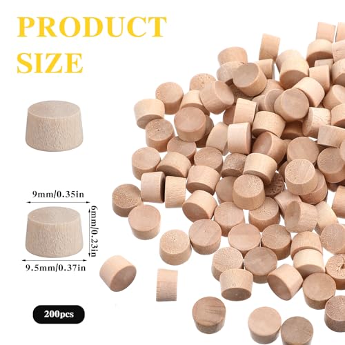 200 Pcs 3/8 Wood Plugs for Screw Holes, Flat Head Wooden Plugs for Holes in Locking Hole Tube Furniture, Wooden Screw Covers