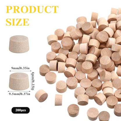 200 Pcs 3/8 Wood Plugs for Screw Holes, Flat Head Wooden Plugs for Holes in Locking Hole Tube Furniture, Wooden Screw Covers