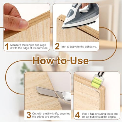 uxcell 1/2" x 49 ft Wood Edge Banding Pre-Glued Iron On Edging Strip Birch - color: Birch, size: 1/2" x 49 ft