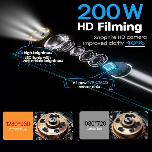 Two-Way Articulating Borescope Camera with Light, 1920P HD Snake Camera with 360° Rotation, 5ft IP67 Waterproof for Mechanics & Plumbers, Borescope with Articulating Head for iPhone & Android