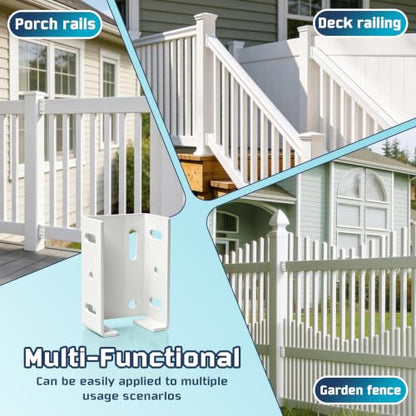 Fence Bracket for Vinyl Fencing Panel, White Heavy Duty Metal Replacement for 2.75in Plastic, Connects Panel to Post - Vinyl Fence Parts (4Pcs & 40 Screws)