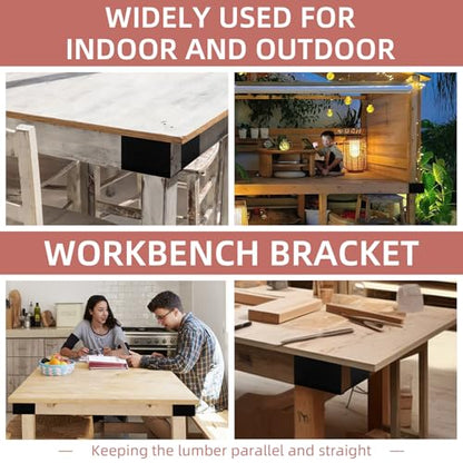 4 Pcs Workbench Brackets, 4x4 3-Way Right Angle Corner Bracket Heavy Duty Corner Brackets for DIY Workbench, Work Table, Fits 4x4 2x4 Wood - Black