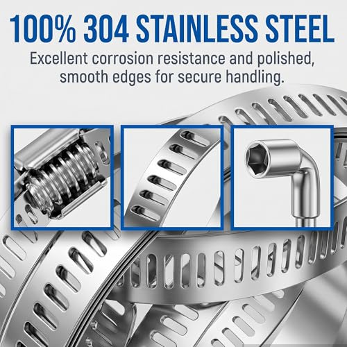 Large Hose Clamps 304 Stainless Steel Assortment Kit, Cut-To-Fit 66ft Metal Strap 40 Fasteners L Socket Wrench, Worm Gear Hose Duct Clamp, Band Screw Clamps For Auto,Hvac,Duct,Pipe,Fuel Line - size: 66FT Strap + 40 Fasteners