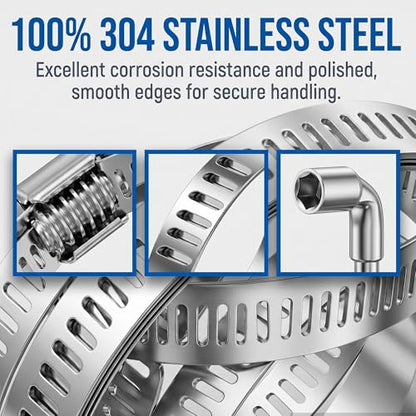 Large Hose Clamps 304 Stainless Steel Assortment Kit, Cut-To-Fit 66ft Metal Strap 40 Fasteners L Socket Wrench, Worm Gear Hose Duct Clamp, Band Screw Clamps For Auto,Hvac,Duct,Pipe,Fuel Line - size: 66FT Strap + 40 Fasteners