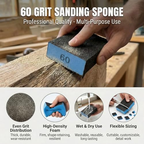 8 Pack Sanding Sponge Blocks,60 Grit Cuttable Washable Reusable Wet Dry Sanding Blocks for Drywall, Wall, Metal, Wood Furniture, Woodworking, Home Renovation - color: 60 Grit