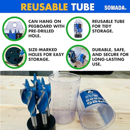 SOMADA Auger Drill Bit Set for Wood, 5-Piece, Hex Shank Quick Change - size: 5 PCS SET