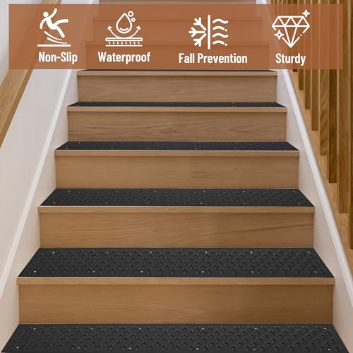 30 x 3.75 Inch Aluminum Stair Tread, 8 Pack Non Slip Metal Nosing - color: Black