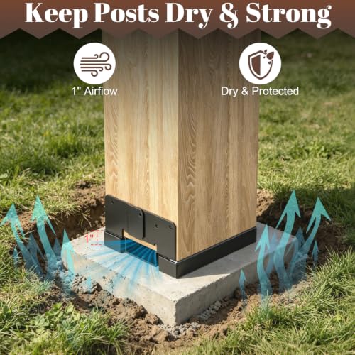 6 Pack 6x6 Post Base for Concrete, Post Anchor Base, Black - size: 6 Pack Black
