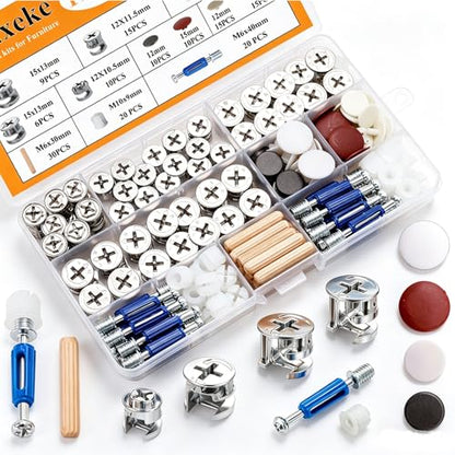 170PCS Cam Locks for Furniture,3-in-1 Eccentric Hardware Wheels,Furniture Fasteners & Connectors with Multi-Size Nuts,Bolts and Wood Dowel Pins-Assortment Kit for Furniture Assembly/Repair - size: 120PCS-Silver