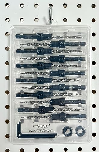 FTG USA 12 Pc #10 (3/16") Countersink Drill Bit Set with Tapered Drill Bits - size: #10, style: Same Sort 12 Pc