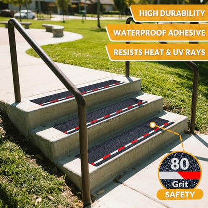 LifeGrip Reflective Anti Slip Stair Treads 6"x28" 10-Pack, Red/White - color: Red/White, size: 6" x 28"