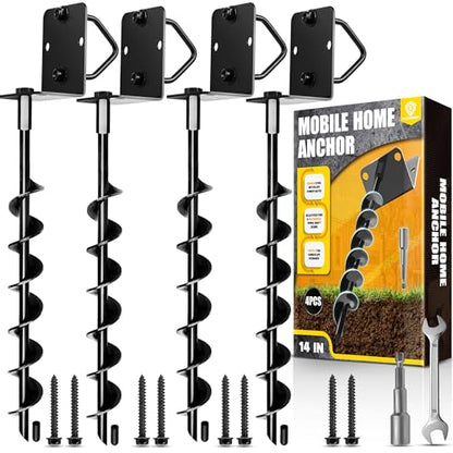 [UPGRADED] 14” Full Spiral Blade Mobile Home Anchor - 4pcs Ground Anchor