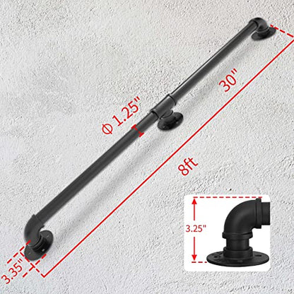 Pipe Stair Handrail 8FT,Industrial Staircase Railing 1.25 in Tube Diameter - size: 8 Feet