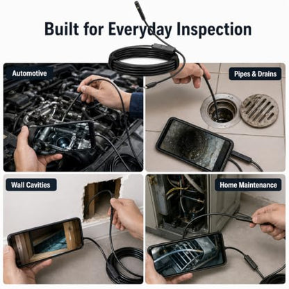 Endoscope Camera with Light 1920P HD Borescope Inspection Camera for Android & iPhone, Semi-Rigid Snake Cable with 8 LEDs, Waterproof for Sewer Pipe Automotive Inspection (2m / 6.56FT, Dual Lens) - size: 2m / 6.56FT