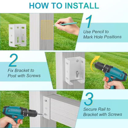 8PCS White Aluminum Fence Bracket for Vinyl Fence, 2mm Thick Vinyl Fence Bracket Replacement Parts for Plastic, PVC Rails, Fits 2.75" Rails - color: 8PCS