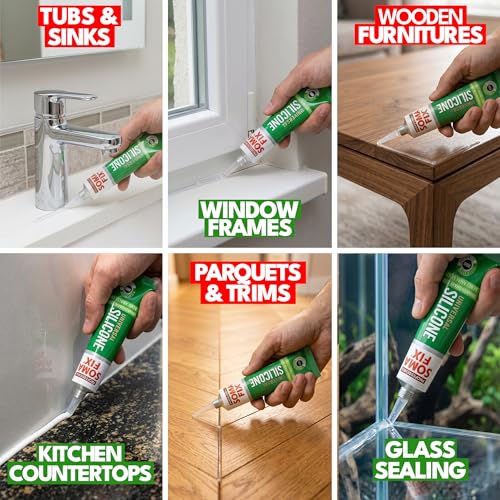 White Silicone Caulk (No Gun Needed) Flexible & Waterproof Caulking Tube - color: White