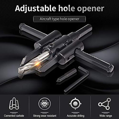 KATUR 30mm to 120mm Adjustable Circle Hole Cutter Saw Kit, Wood Drywall Drill Bit Saw Round Cutting, Woodworking Twist Hole DIY Tools (30-120mm) - size: 30-120mm