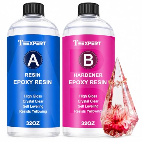 Teexpert Epoxy Resin Crystal Clear: 64OZ Epoxy Resin kit Fast Curing Heat Resistant for Casting Coating Art DIY Craft Jewelry Wood Table Top Flower Preservation- 2 Part(32OZ Resin and 32OZ Hardener) - size: 64 oz