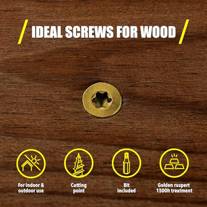 #10 x 3’’ Wood Screws by Grindy (200pack/3.3LBS) – Self-Drilling Deck Screws I Rust Resistant I Quick Drive & Fast Grip I for Cabinet, Furniture & Other Projects I T25 Star Drive I Bit Included - color: Golden Ruspert, size: #10 x 3"