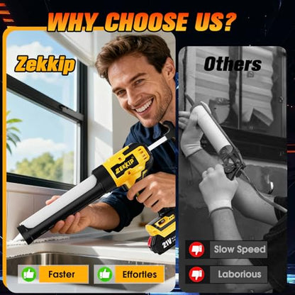 Electric Caulking Gun, Cordless Caulking Gun with 2x 2000mAh Batteries, 13Pcs Silicone Caulking Tools, 6 Adjustable Speeds, LED Light, Battery Powered Caulking Gun for Filling, Sealing