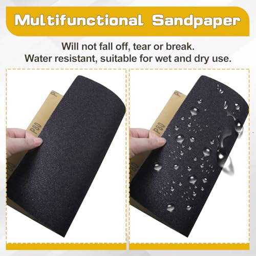 10PCS Hand Abrasive Sanding Sheets Premium Sand Paper 80 Grit Sandings Sheets 9" x 11" Sandpaper for Wood Metal Automotive Furniture Woodworking Clip-On, Hand Sanding Blocks - style: 80grit
