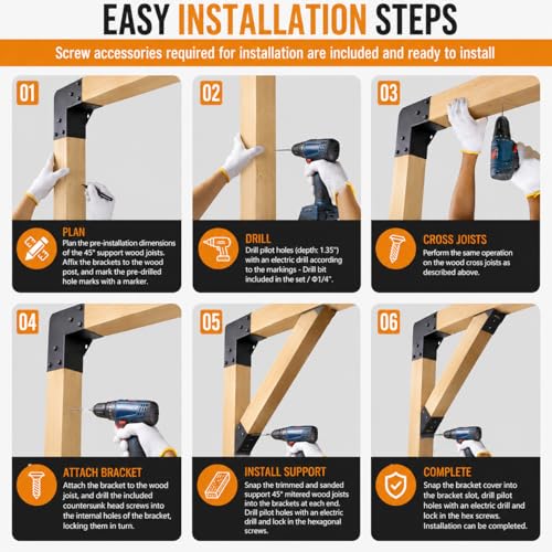 45 Degree Pergola Brackets for 4x4 Lumber, Q235 Steel, 8 Pack - color: Support Brackets--8Pack