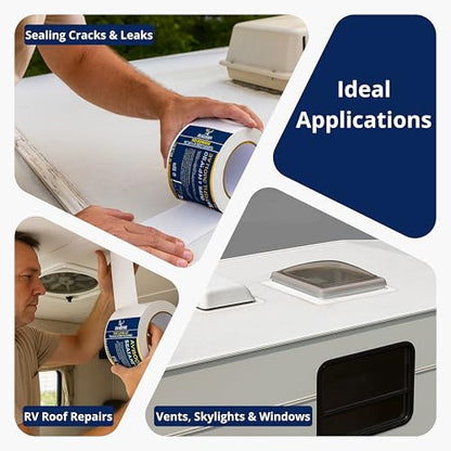 2 Pack Buck RV Roof Sealant Tape – 6 Inch x 55ft, 40 Mil – Waterproof RV Tape for Roof Repair, Seams, Skylights, Vents & Window Leaks on Camper, Trailer & Boat, UV Resistant & Weatherproof, White - size: 6 Inch, style: 2 Pack