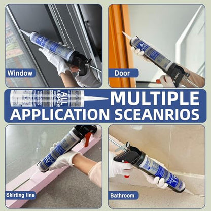 Variety Caulking Tool Kit, 2 Gray Silicone Sealant, Hand Caulking Guns and 5 in 1 Scraper/Smoothing Tool, Sandpaper, Gloves and Masking Tape, with All-Purpose 100% Silicone Caulk 20.2 Oz