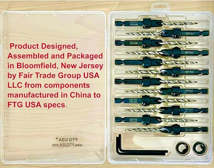 FTG USA 12 Pc #8 (11/64") Tapered Countersink Drill Bit Set with 2 Stops - size: #8, style: Same Sort 12 Pc