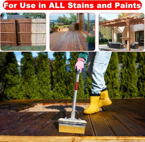 2 Pack Deck Stain Brush with Threaded Long Handle 7 Inch Deck Stain Applicator, 60" Extension Pole Deck Stain Applicator with 3" Paint Brushes Set for Painting Wood Deck, Fence, Wall and Furniture