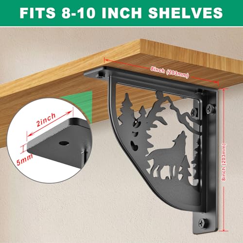 SELEWARE Heavy Duty Shelf Brackets 8" Decorative L Brackets, Wolf 2Pcs - style: Wolf-2 pack