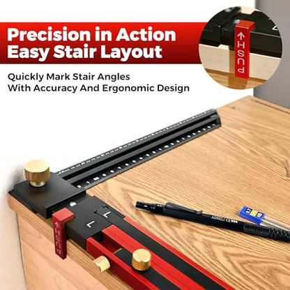 Stair Tread Template Tool (Red/Black) Stair Tread Measuring Tool - Stair Tread Jig - Stair Tread Gauge - Modern Stair Template Tool - color: RED/BLACK