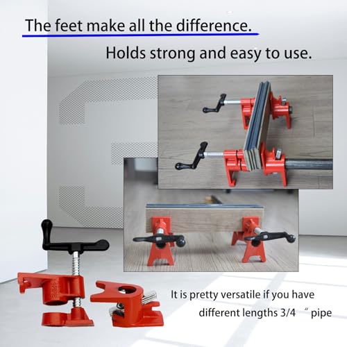 6-Pack 3/4" Wood Gluing Clamp, With Unique Foot Design, Fit for 3/4" Pipe