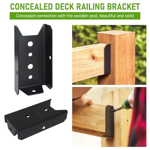 24 Pack 2x4 Deck Railing Brackets, 14-Gauge Black Rail Connectors