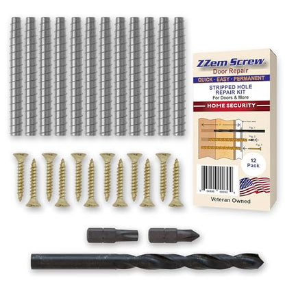 12-Pack #9 x 3 Permanent Stripped Door Hinge Screw Hole Repair Kit - size: 12 Pack