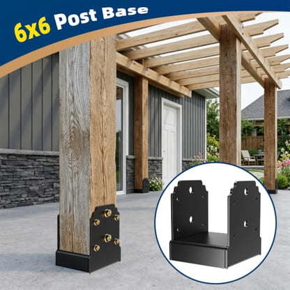 4 Pack 6X6 Post Base for Concrete, Heavy-Duty Post Anchor Bracket Kit - size: 6x6 post base (4 PCS)