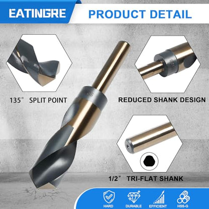 9/16 Inch Drill Bit, Reduced Shank High Speed Steel Bit with 1/2" Shank, HSS 4241 Black & Gold Drill Bits for Mild Steel, Metal and Hard Wood - size: 9/16 Inch