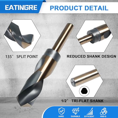 5/8 Inch Drill Bit, Reduced Shank High Speed Steel Bit with 1/2" Shank, HSS 4241 Black & Gold Drill Bits for Mild Steel, Metal and Hard Wood - size: 5/8 Inch
