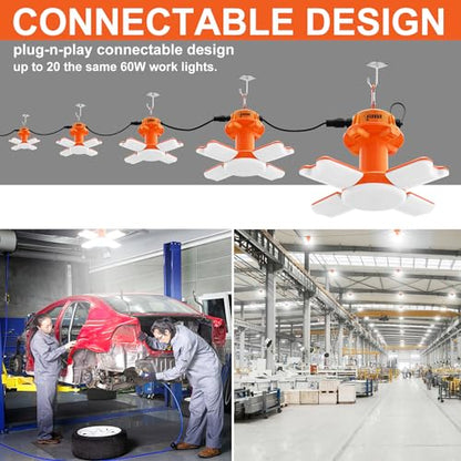60w LED Temporary Work Light,9000Lm 5000K Super Bright Construction Lights 4 Adjustable Light Panels,Led Work Light IP67 Dust Waterproof with Hook Portable Linkable for Job Site Garage Lighting - size: 60 W