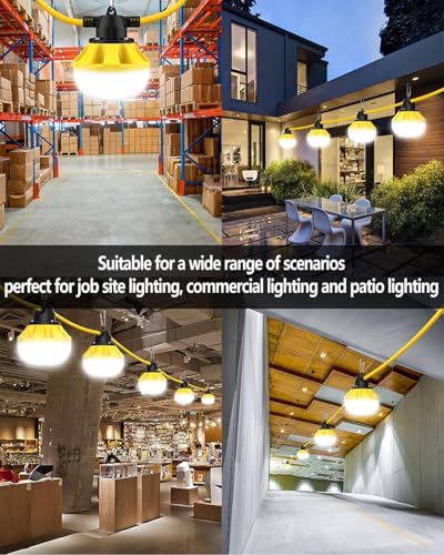 100FT LED Construction String Lights, with 10 Bulbs Industrial Grade 100W - size: 100FT 2 Prong (Yellow)