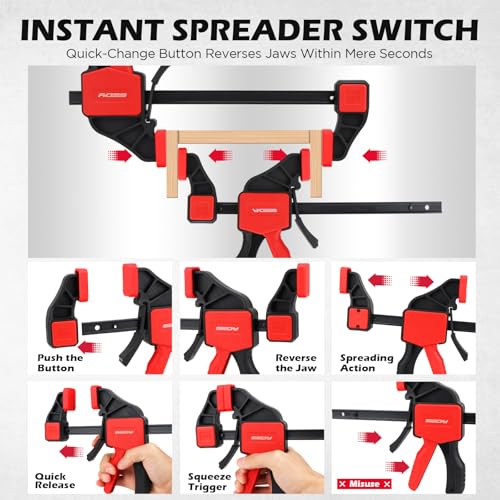 6-Pack 12 Inch Bar Clamps for Woodworking with 2-Piece Clamp Connector, 12" Quick-Release Wood Clamps with 150 LBS Load Limit, Trigger Clamp Set, One-Handed Clamps/Spreader for Woodworking - style: 12" (6-Pack) | Extends to 24"+ New Version