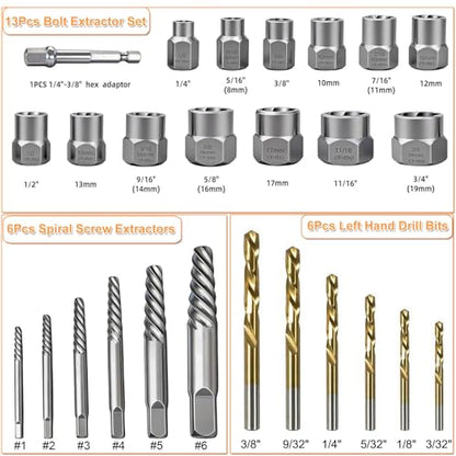 26PCS Easy Out Screw Bolt Extractor Set and Left Hand Drill Bits Set - size: 26PCS