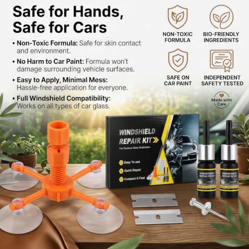 Windshield Chip Repair Kit, 2 Pack 20ML Windshield Crack Repair Fluid, Nano Glass Repair Resin Kit with Curing Films, Blades and Needle for Bullseye, Star, Combination and Linear Cracks