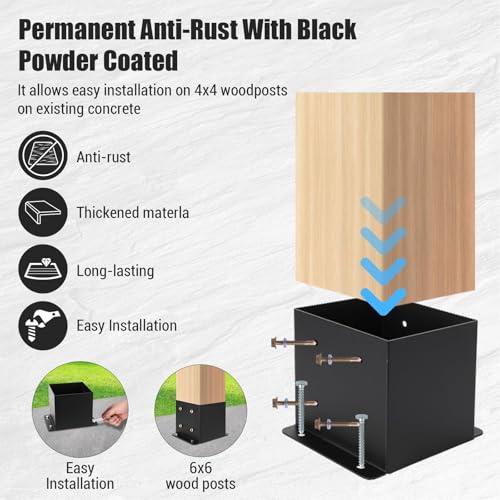 4-Pack 6x6 Post Base Brackets, Metal Anchors with Hardware for Decks - color: Black 4 PCth Interior Base)