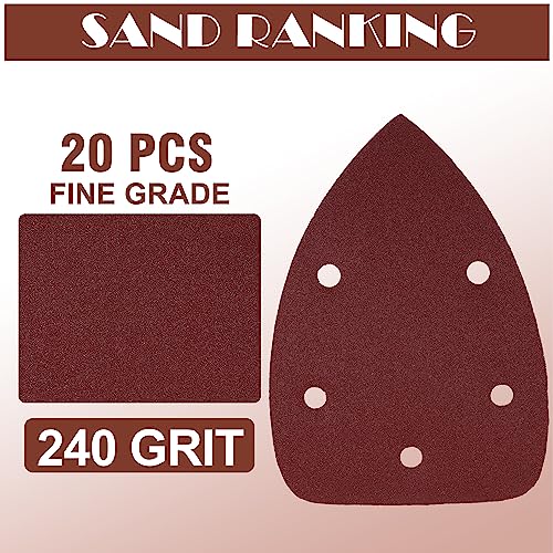 800 Grit Mouse Sander Sandpaper, Jamiikury 5 Hole Detail Sander Sandpaper Palm Sander Paper Mouse Sanding Pads Hook and Loop Sanding Sheets - Pack of 20