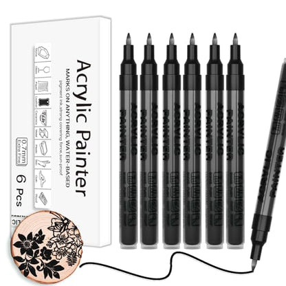 Black Acrylic Paint Pens 6 Pcs Permanent Marker Pens Extra Fine - color: Black
