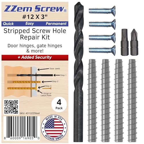 4-Pack #12 x 3 inch Permanent Stripped Door Hinge Screw Hole Repair Kit - size: 4 Pack