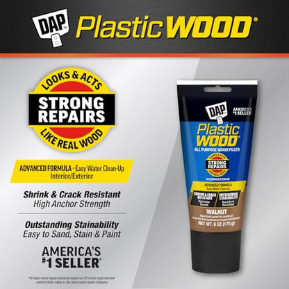 DAP Plastic Wood All Purpose Latex Wood Filler, Walnut, 6 Oz (7079800584) - color: Walnut, size: 6 oz, style: Plastic Wood