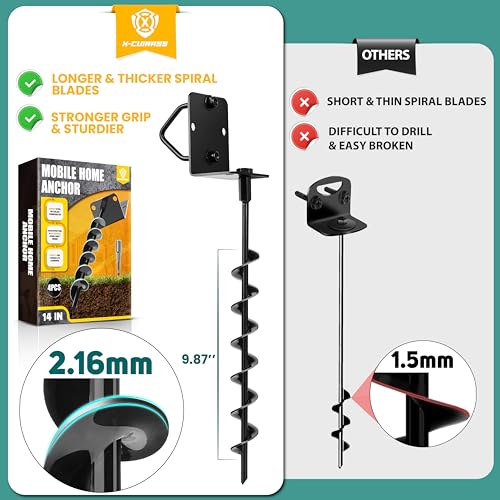 [UPGRADED] 14” Full Spiral Blade Mobile Home Anchor - 4pcs Ground Anchor