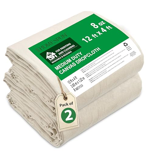 HOMESPUN Thick Reusable Heavy-Duty Canvas Drop Cloth 12 x 4 ft - 2 Pack - size: 12 ft x 4 ft (Pack of 2)